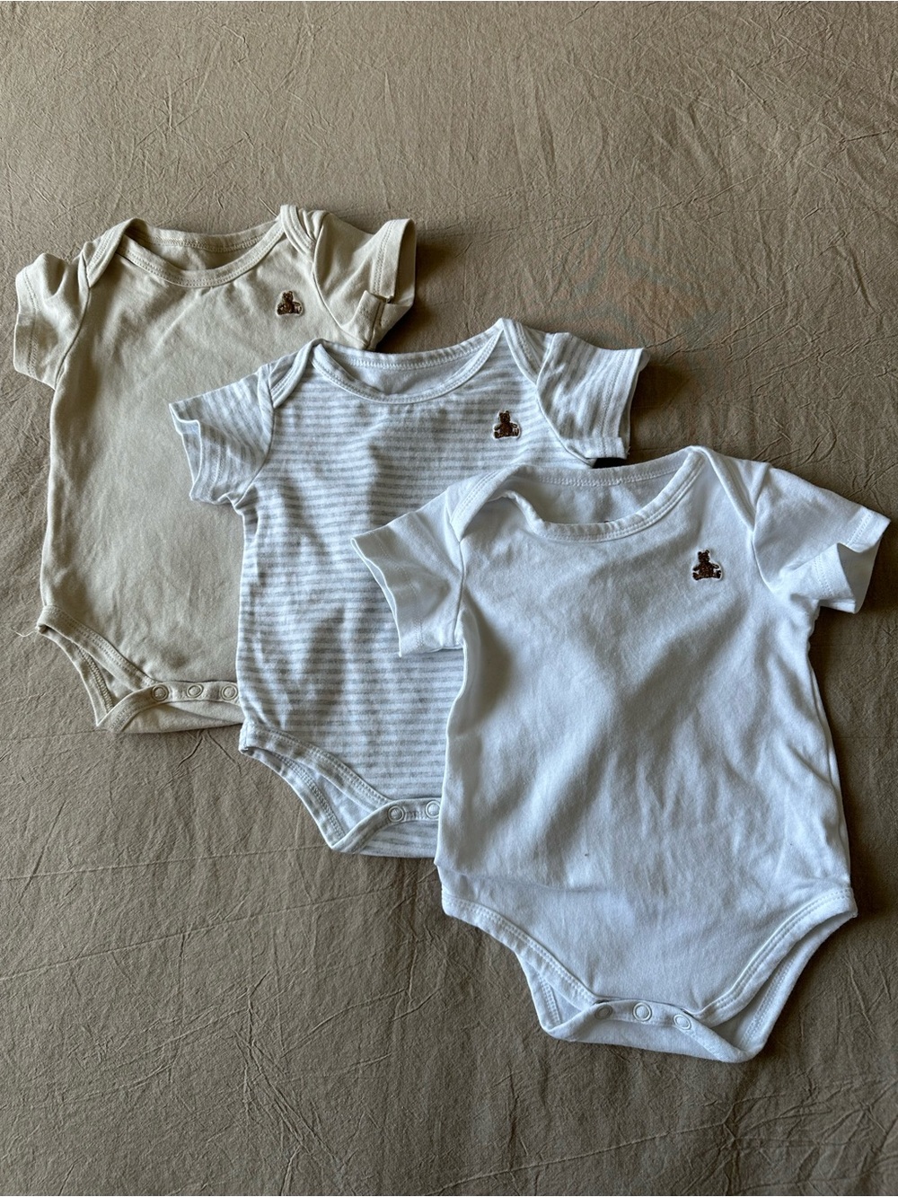 GAP Short-Sleeve Baby Bodysuit Set - White, Cream, Light Gray Stripe